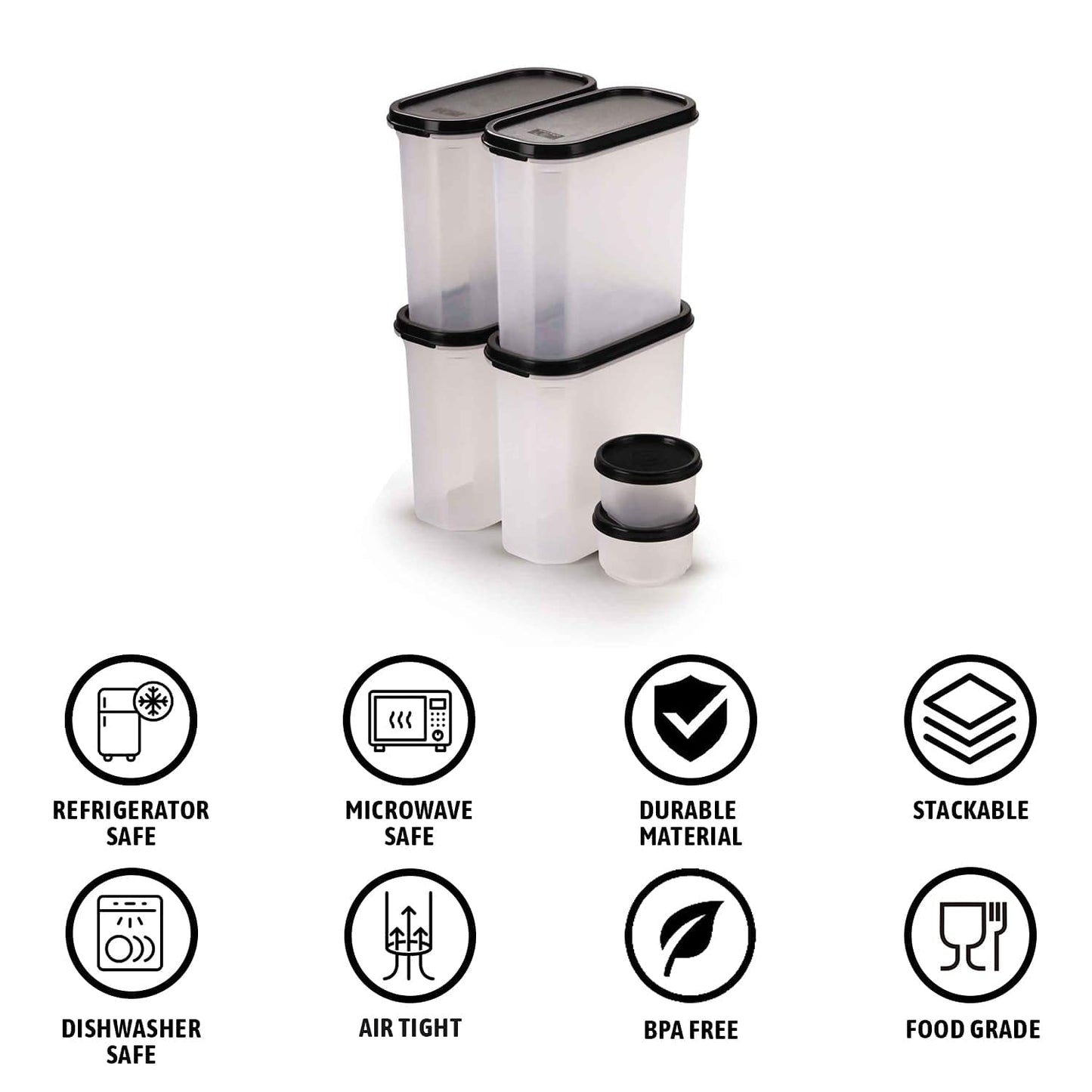 Modular Storage Container - Set of 6 (2*180 ml & 4*1800 ml )