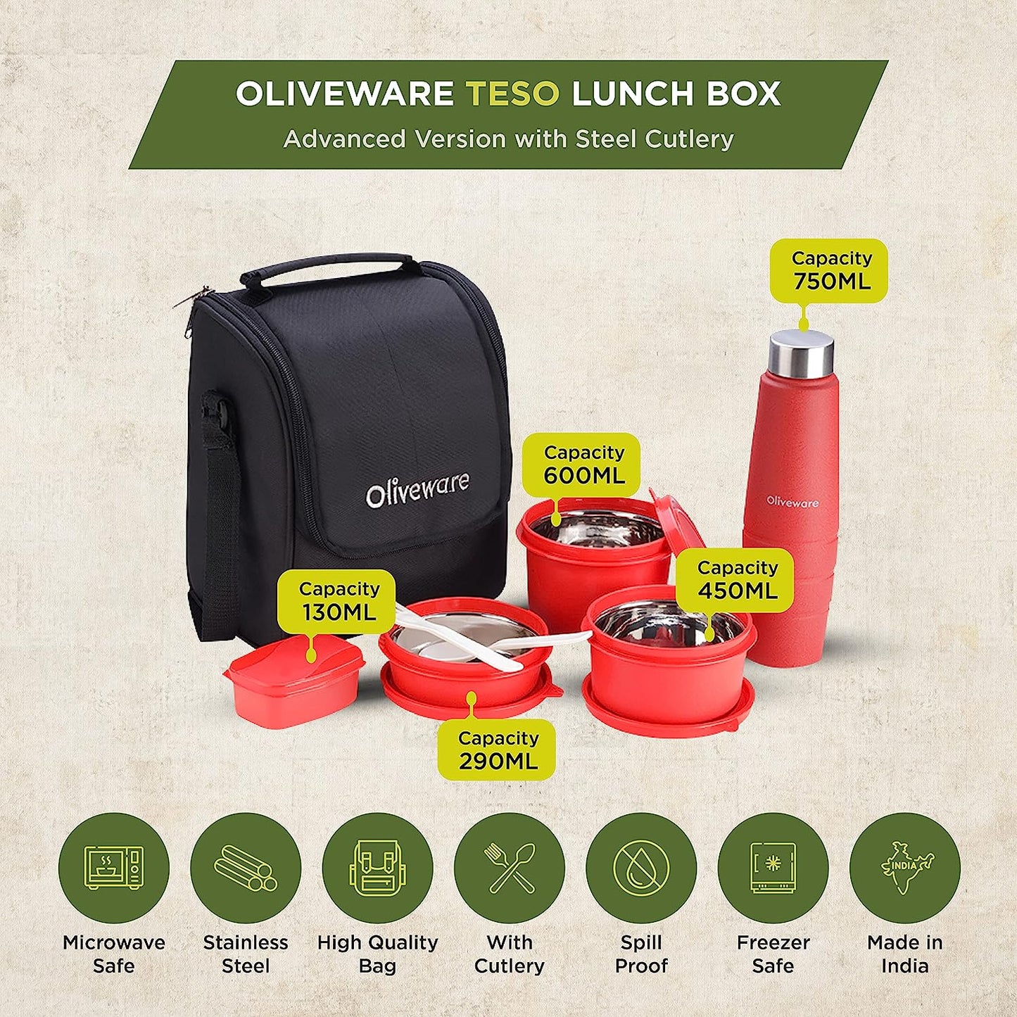 Teso Lunch Box with Plastic Spoon & Fork