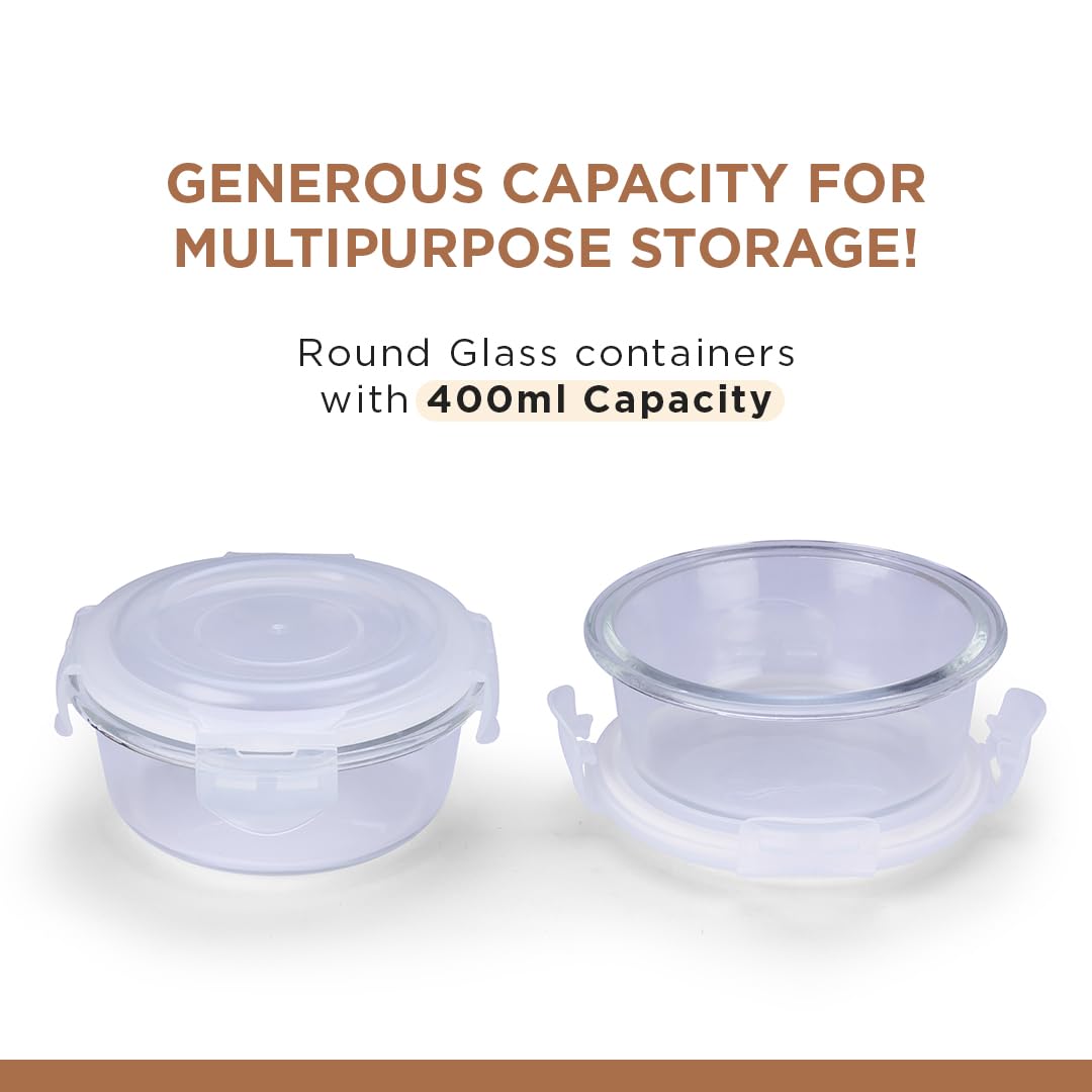 Glass Storage Round Containers - Set of 2 (400ML)
