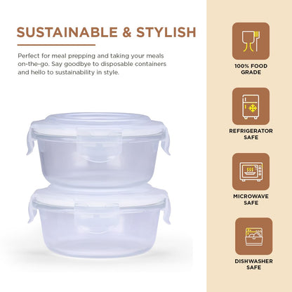 Glass Storage Round Containers - Set of 2 (400ML)