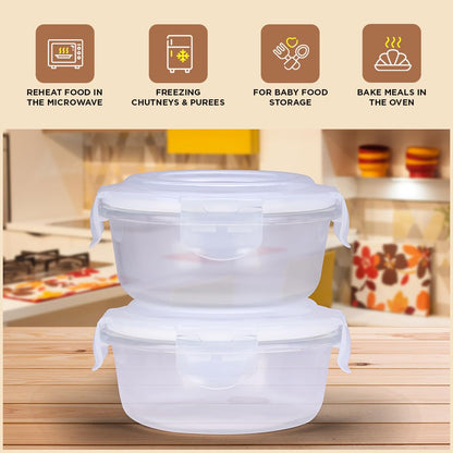 Glass Storage Round Containers - Set of 2 (400ML)